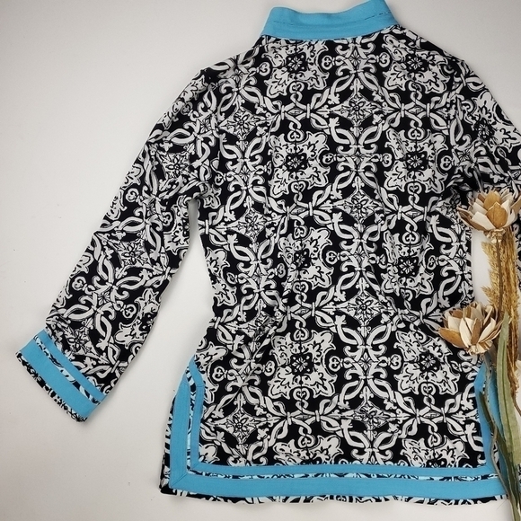 Island Republic Blk Wht Blue Boho Tunic Top Med - Picture 8 of 15